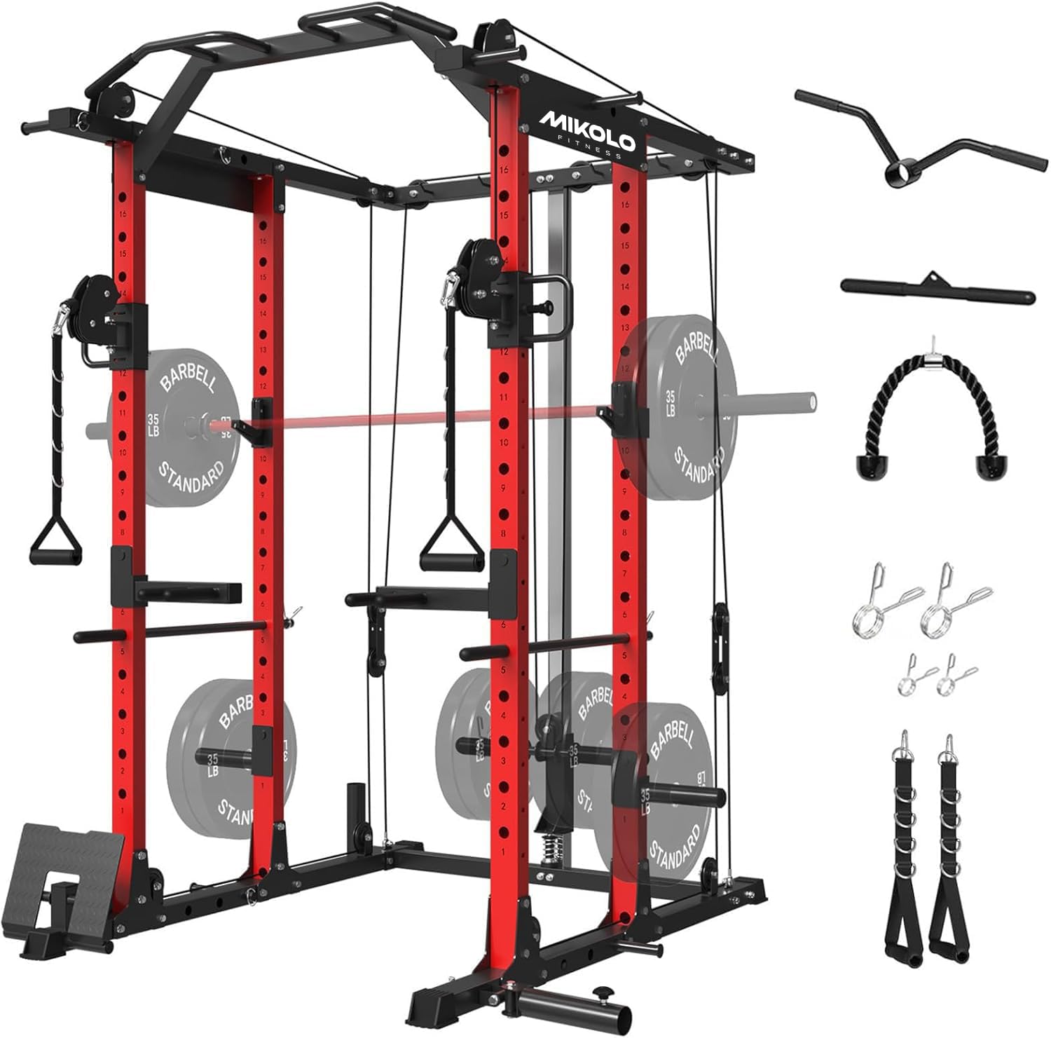 Home Gym Pulley System - Power Cage with Cable Crossover &